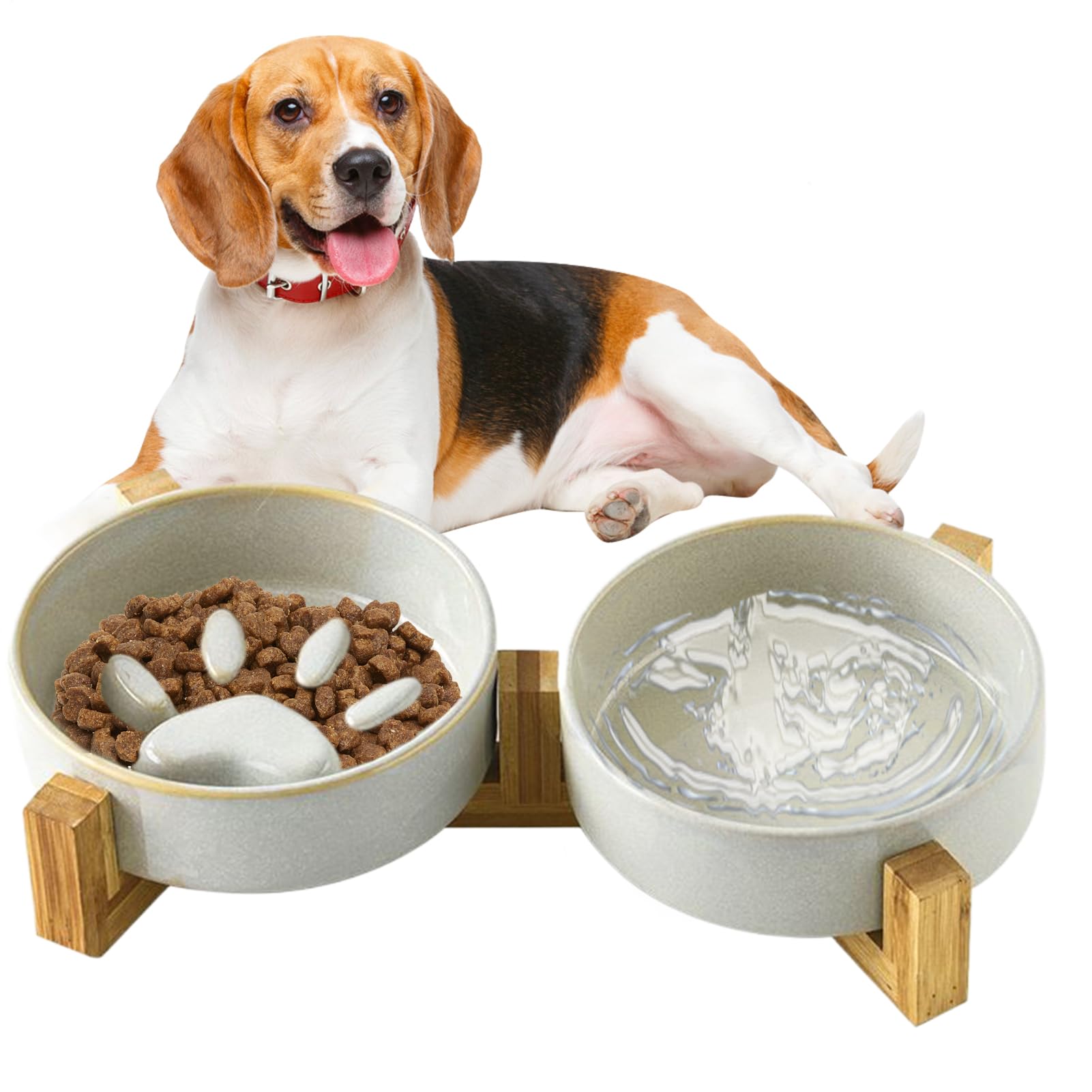 Futternapf für Hunde, Schüssel-Set aus Keramik, Futter und Wasser mit niedlichem Fußabdruck, für Haus, Garten, Camping im Freien