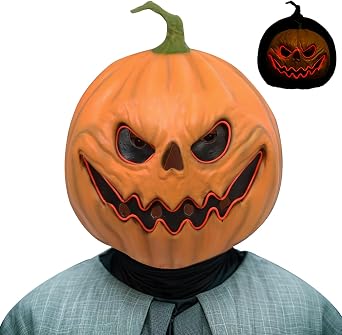 HugOutdoor Halloween Scary Pumpkin Mask Masquerade Cosplay LED Light Latex Pumpkin Full Head Mask for Costume Party