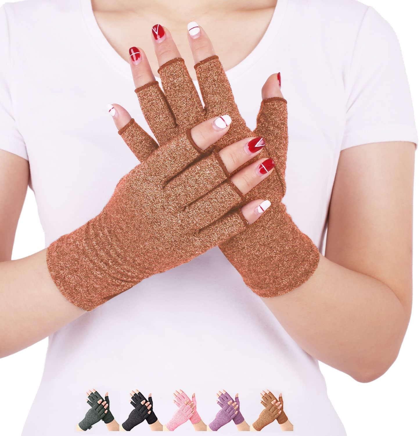DISUPPO Arthritis Compression Gloves Relieve Pain from Rheumatoid, RSI,Carpal Tunnel, Hand Gloves Fingerless for Computer Typing and Dailywork, Support for Hands and Joints (M, Brown)