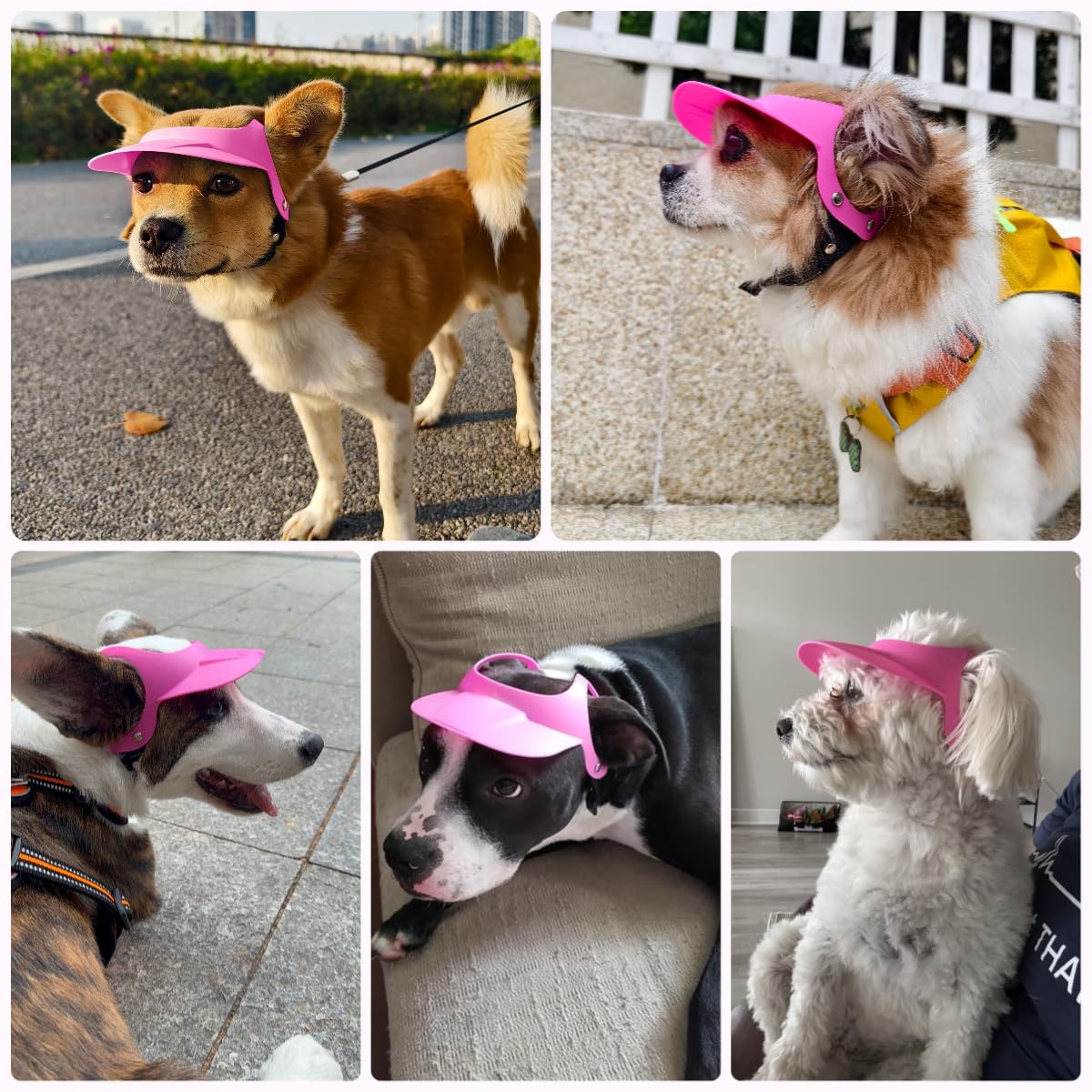Dog Sun Hat Adjustable Puppy Cap with Ear Holes Summer Fashion Accessories for Small to Medium Dogs-Pink - Image 2