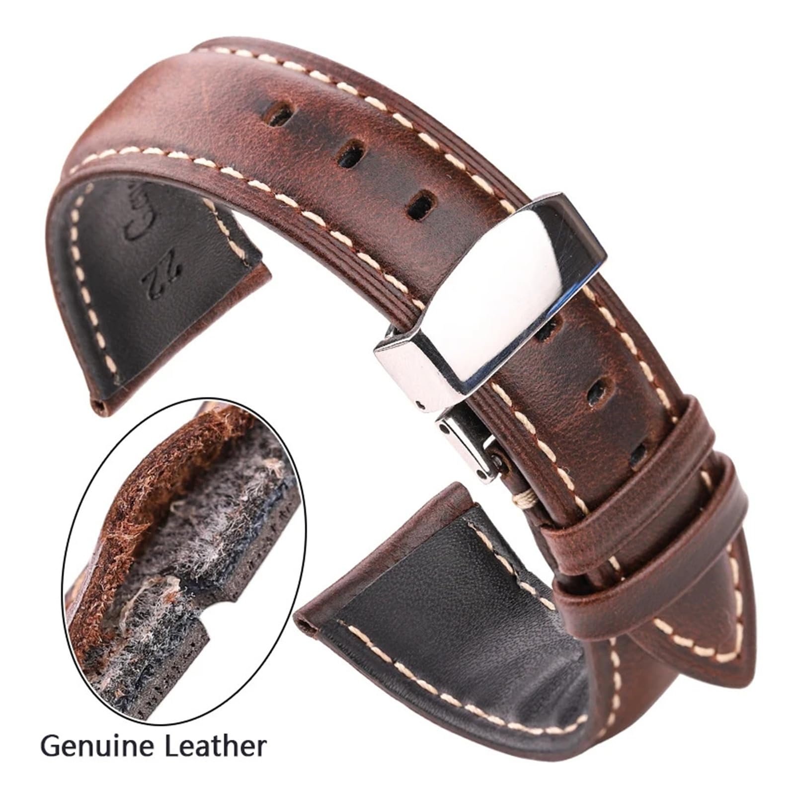 yingyingjia Vintage Glatte Uhr Band Schwarz Dunkelbraun 18-24mm Frauen Armband Strap Mit Silber