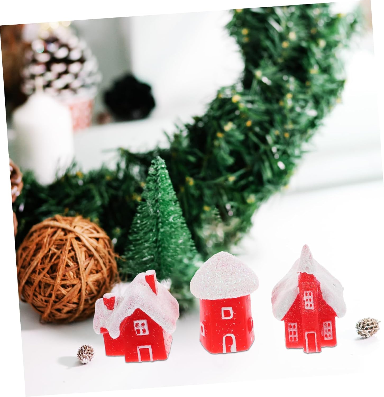 6pcs Resin Christmas House Decor Xmas Tabletop Miniatures