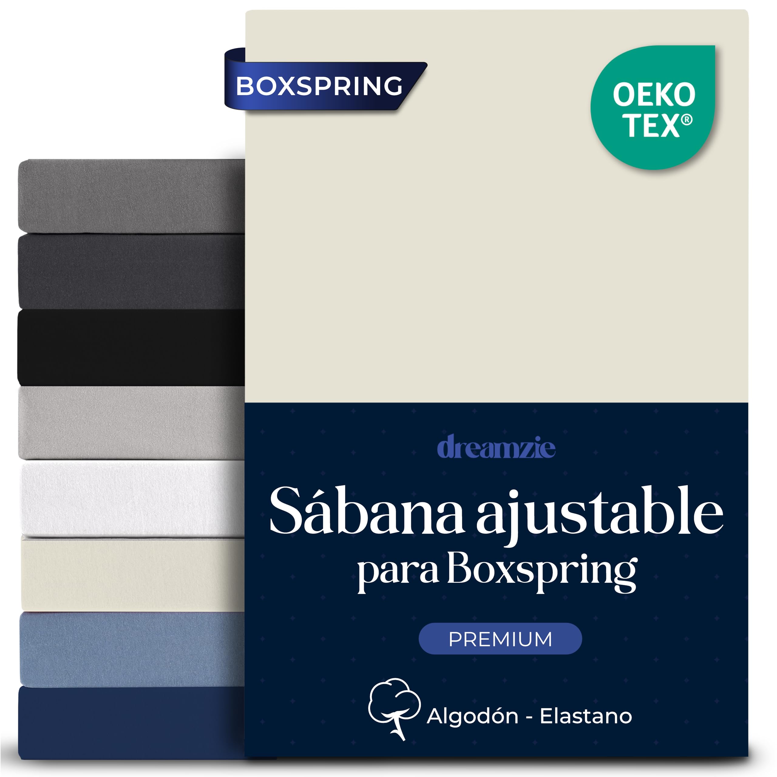 Dreamzie - Sabanas 200x200 cm Algodon Elastica Confort Premium - Altura 40 cm para Colchones Gruesos o Boxspring - Certificado Oeko-Tex - Beige
