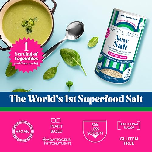 Miniatura 4 de Spicewell New Salt Shaker (9 onzas) 30% más bajo en sodio que la sal de mesa normal, infundido con Ashwagandha y 21 vitaminas y minerales a base de
