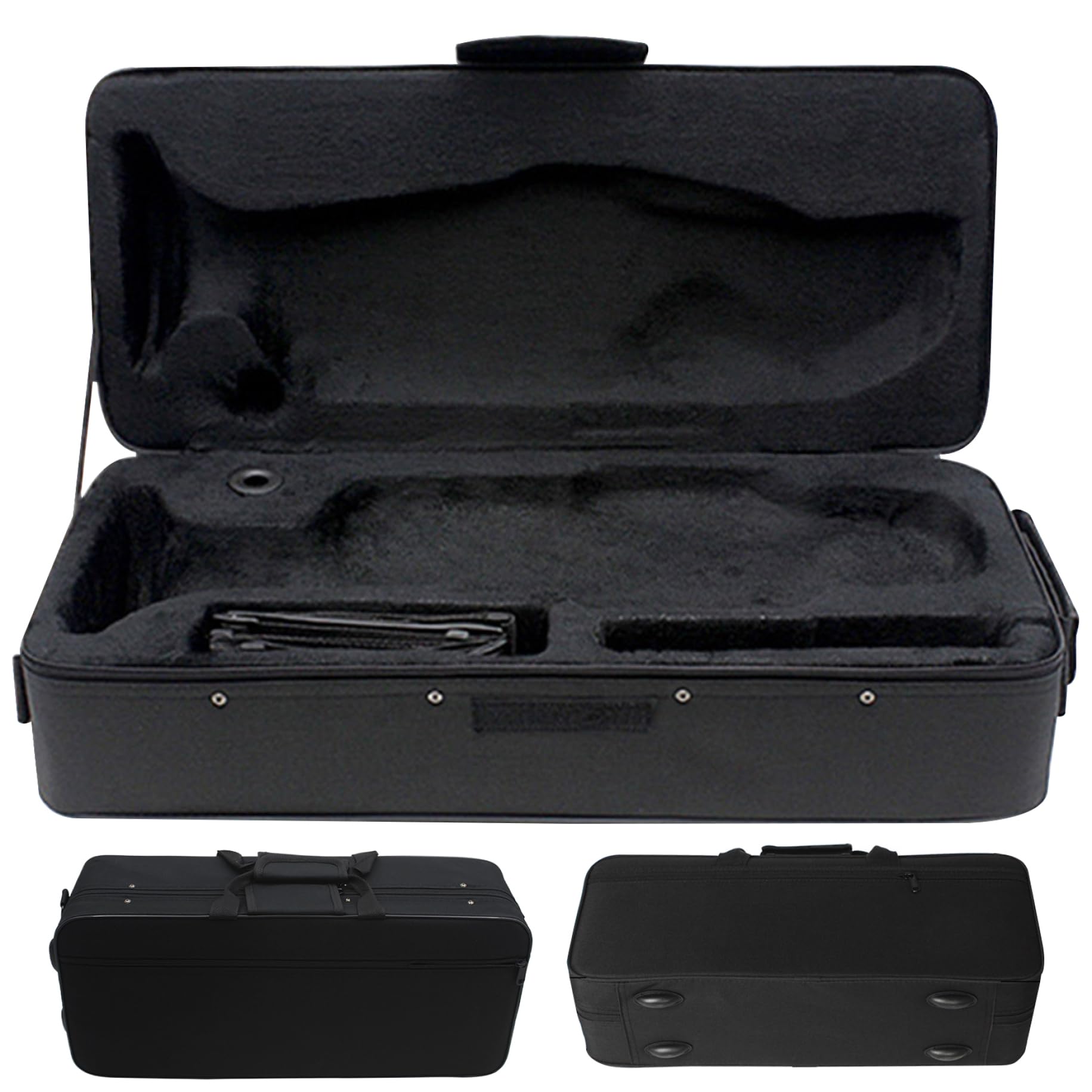 Estuche para trompeta, antivibración, impermeable, 3 compartimentos, correas de transporte y bolsillo frontal, tela Oxford, portátil, mochila, 21 x 9 x 6 pulgadas, negro, estuche rígido para trompeta.