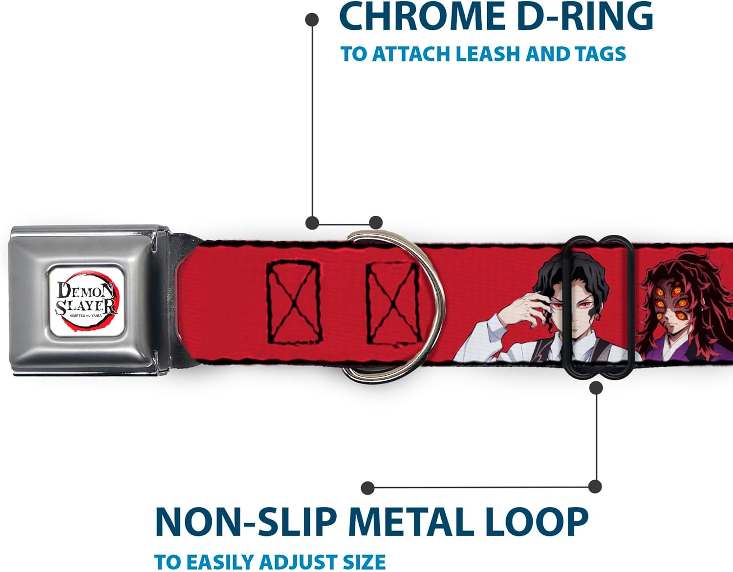 Aniplex of America Pet Collar, Dog Collar Metal Seatbelt Buckle, Demon Slayer Eight Demons Poses Red, 15 to 24 Inches 1.0 Inch Wide