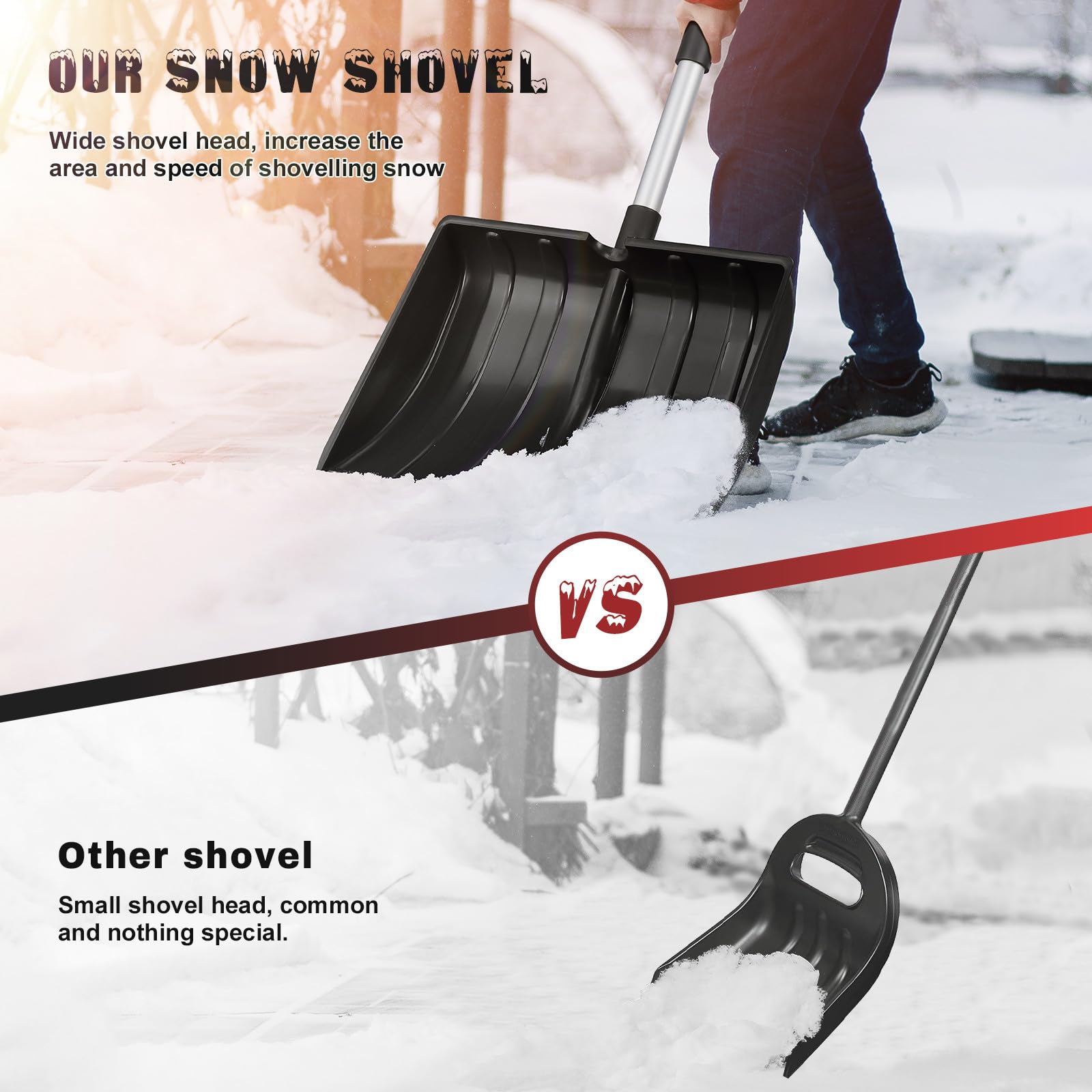 Luxshiny Pala da Neve con Manico Regolabile d Ergonomico, Capacità Ampia in Alluminio e Pp Resistente, per Rimuovere Neve e Ghiaccio da Strada e Giardino