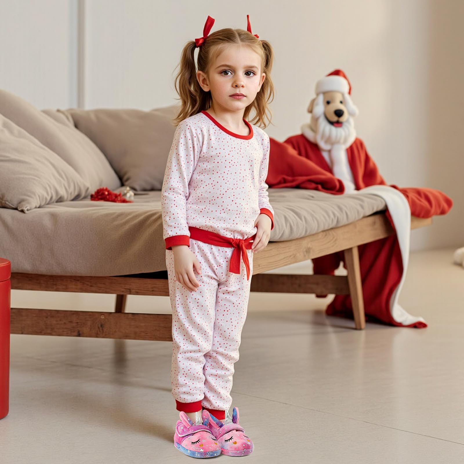 LACOFIA Chaussons Fille Pantoufles Peluche Hiver Enfant Chaussures Doux de Maison Antidérapantes