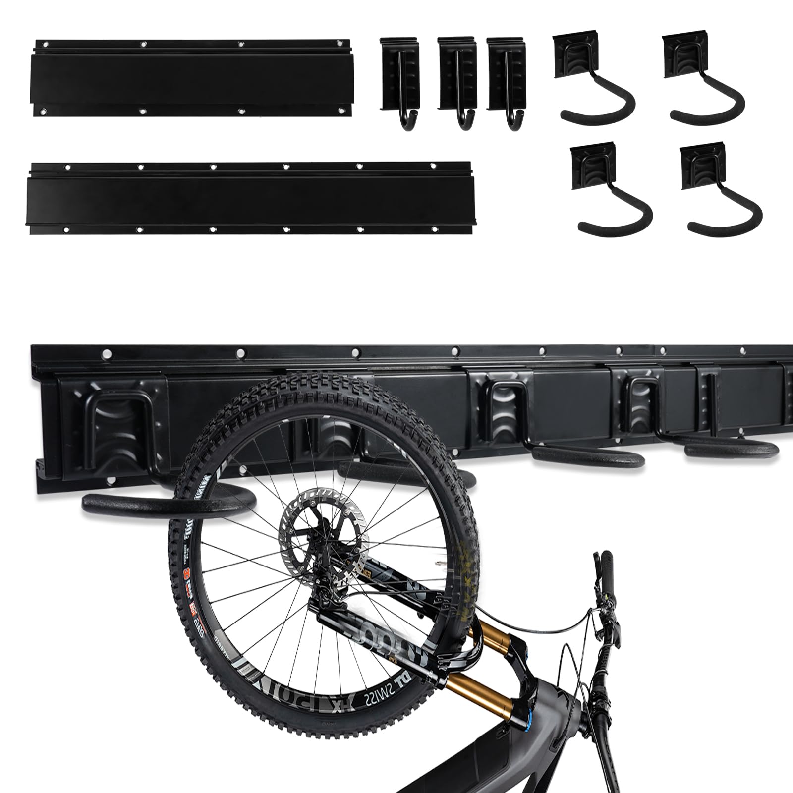 M.J COMFY-LIFE Wall Mounted Bike Rack for 4 Bicycles & 3 Helmets – Heavy Duty Vertical Bike Storage Rack, Space Saving Garage Wall Hanger, Indoor Bicycle Holder for Road & Mountain Bikes (4 Bikes)