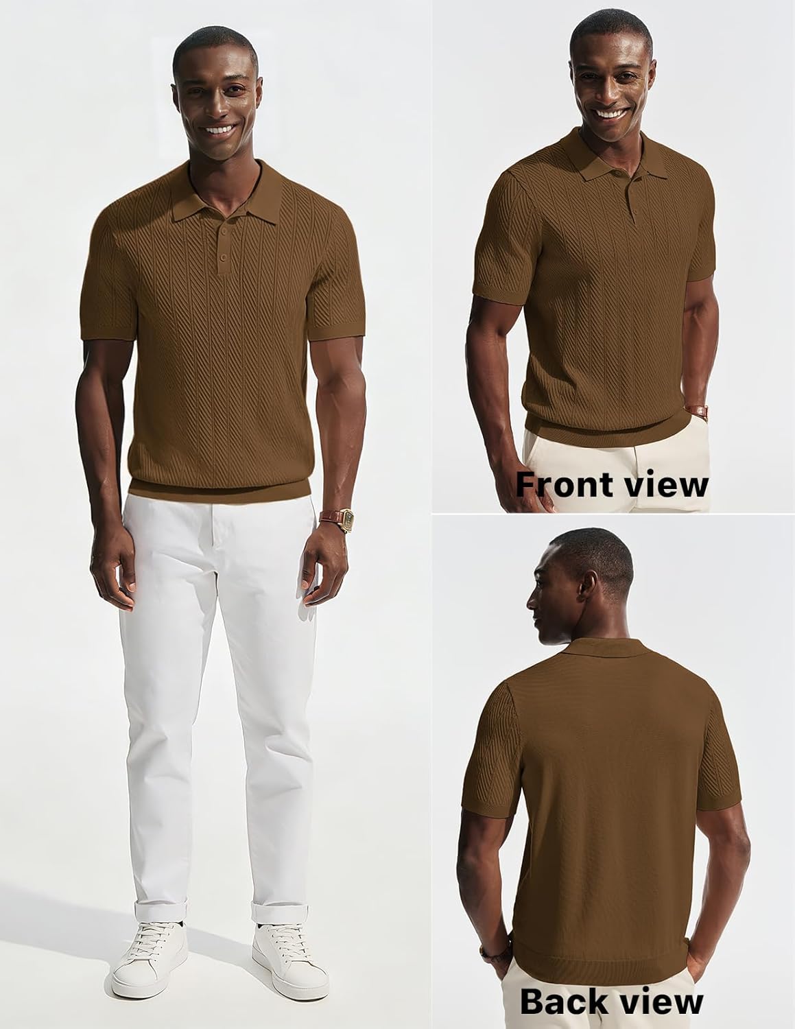 PJ PAUL JONES Mens Knit Polo Shirt Short Sleeve Shirt Texture Knitted Polo Casual Shirts - Image 4