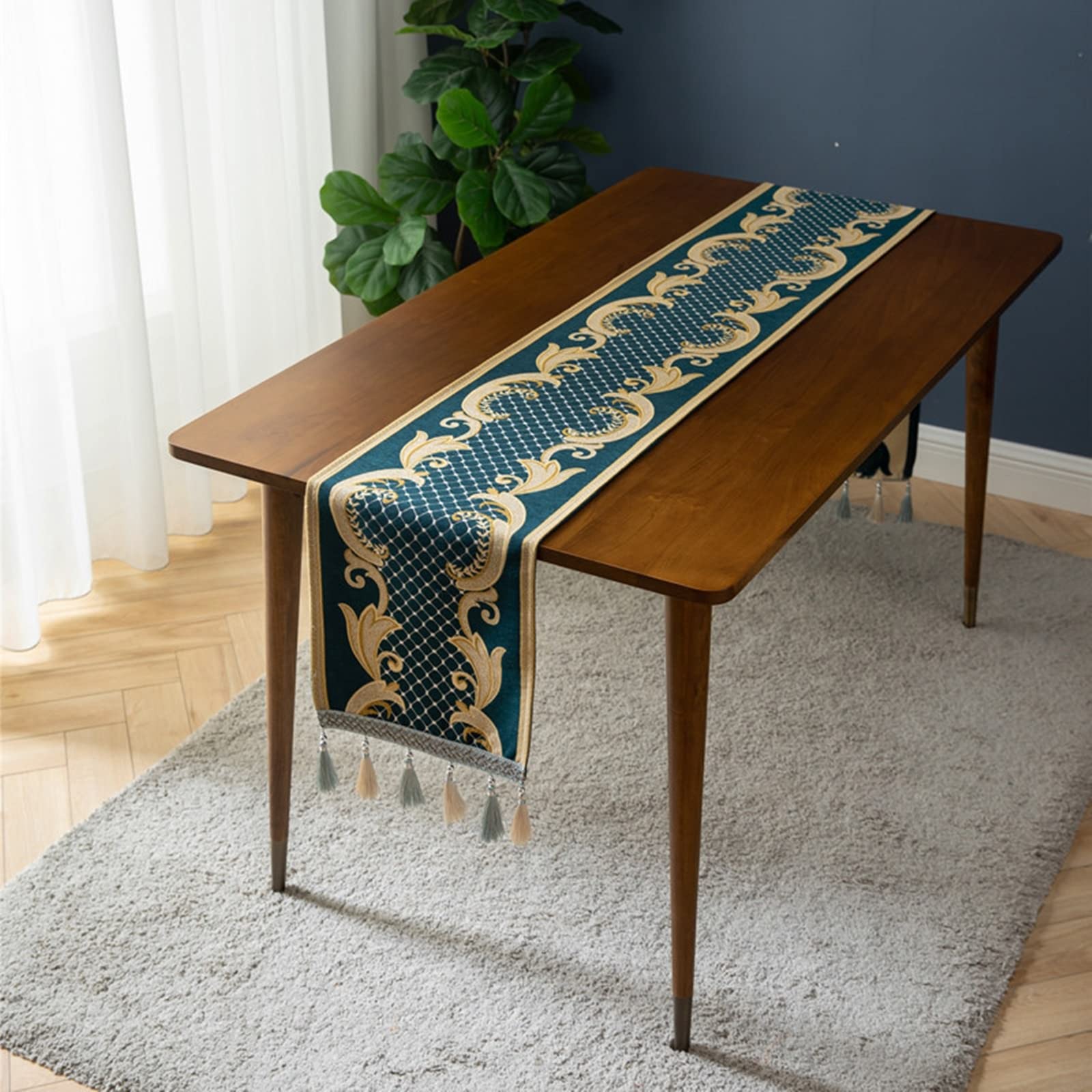 Aeici Chemin de table rustique en polyester avec pompon vert - 33 x 248 cm