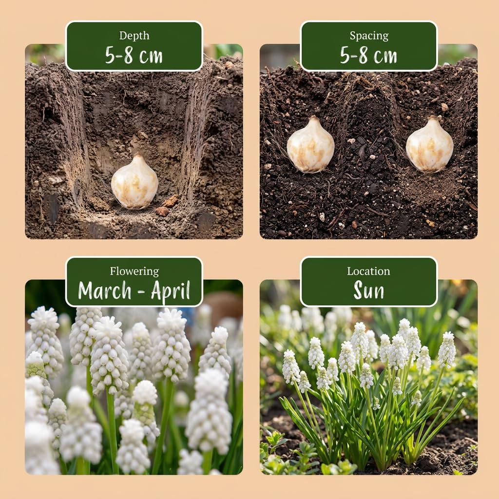 Green boutiQ - 200x Muscari White Magic - Muscari blanc - Blanc - Bulbe naturalisant - Calibre 6/7