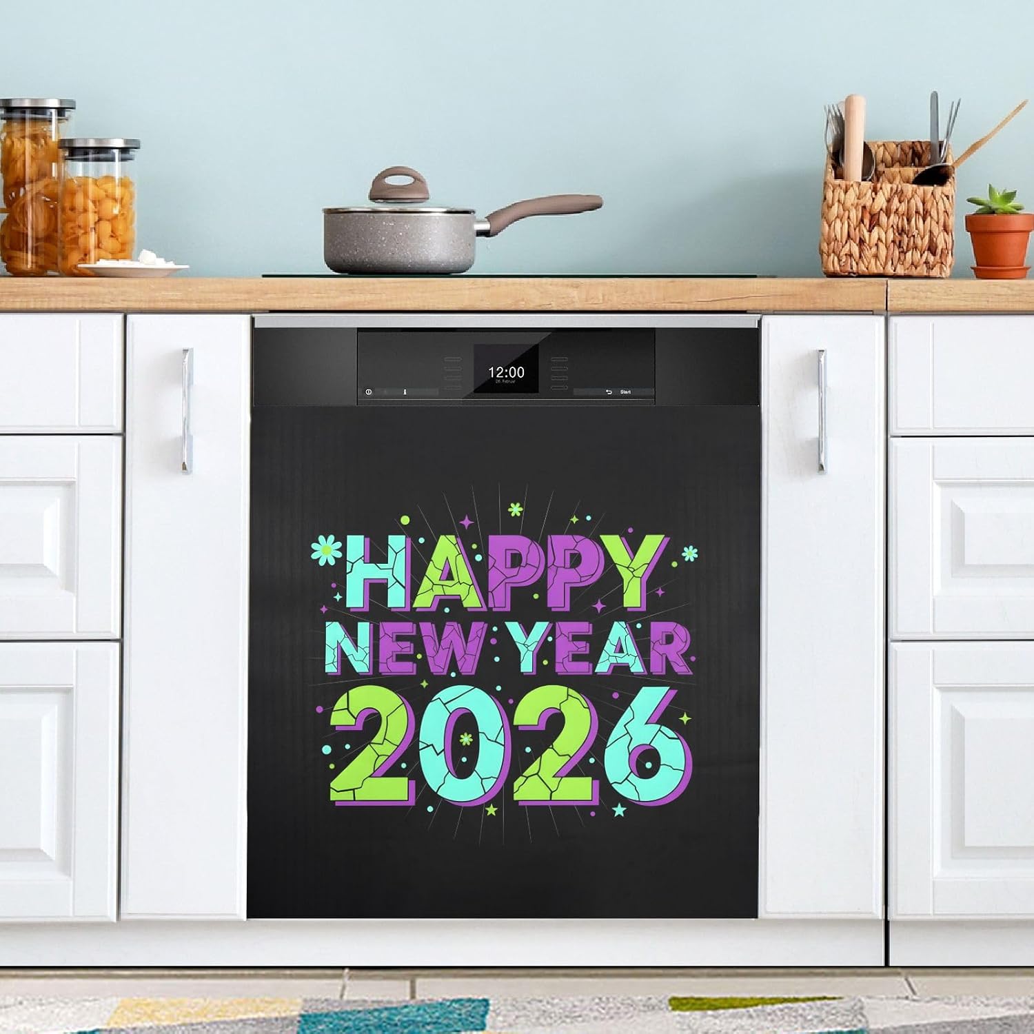 Dishwasher Magnet Cover Large Magnetic Stickers Happy New Year2026 Front Dishwasher Cover Reusable Decal for Home Kitchen Refrigerator Decorative Lid Washing Machine Laundry