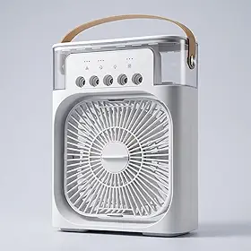 Ventilador Climatizador e Umidificador de Mesa 4 em 1 - Mini Ar Condicionado Portátil com Reservatório 600ml, 3 Velocidades, LED 7 Cores - Alimentação via Cabo USB | Kazoku (Branco)