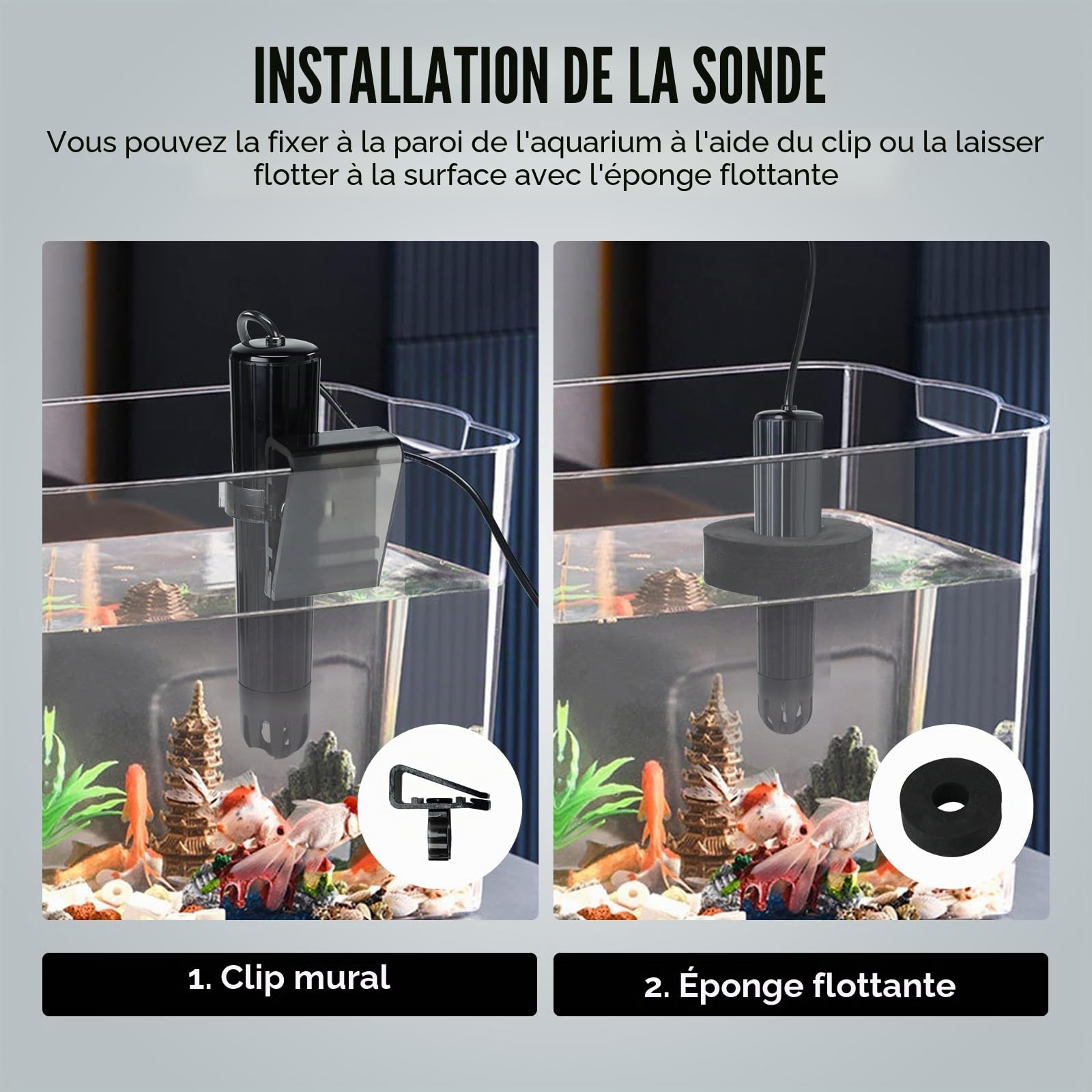TEKCOPLUS Moniteur de qualité de l'eau Wi-Fi intelligent 7 en 1 pour aquarium et hydroponie - Testeur numérique pour pH, température, TDS, salinité CE, gravité spécifique et ORP - sonde