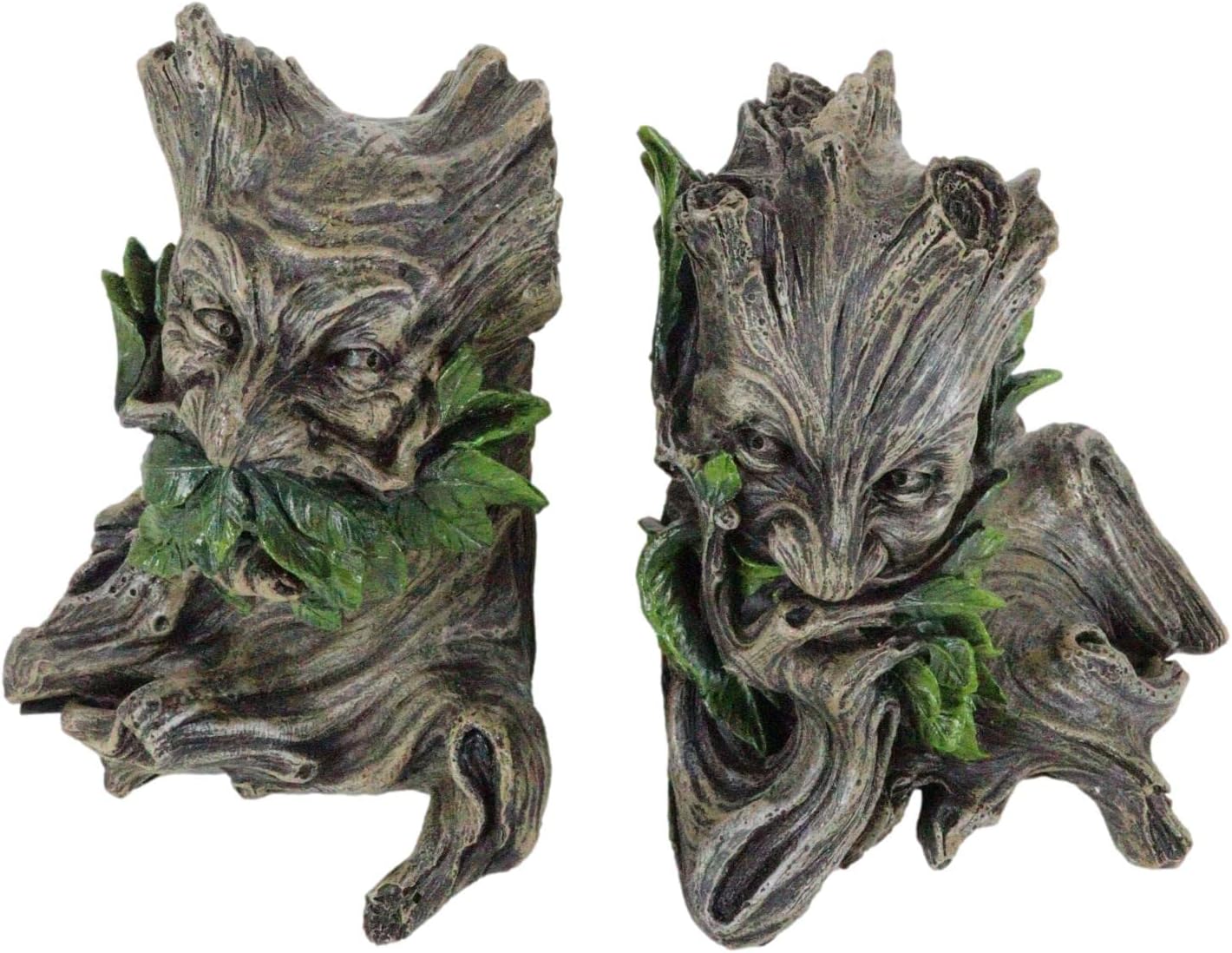 Ebros Gift Mythical Forest Tree Spirit Ent Celtic Greenman Decorative Bookends Figurine Pair Set 6" Tall Wicca Horned God Sculptural Bookend Library Bookshelf Accent