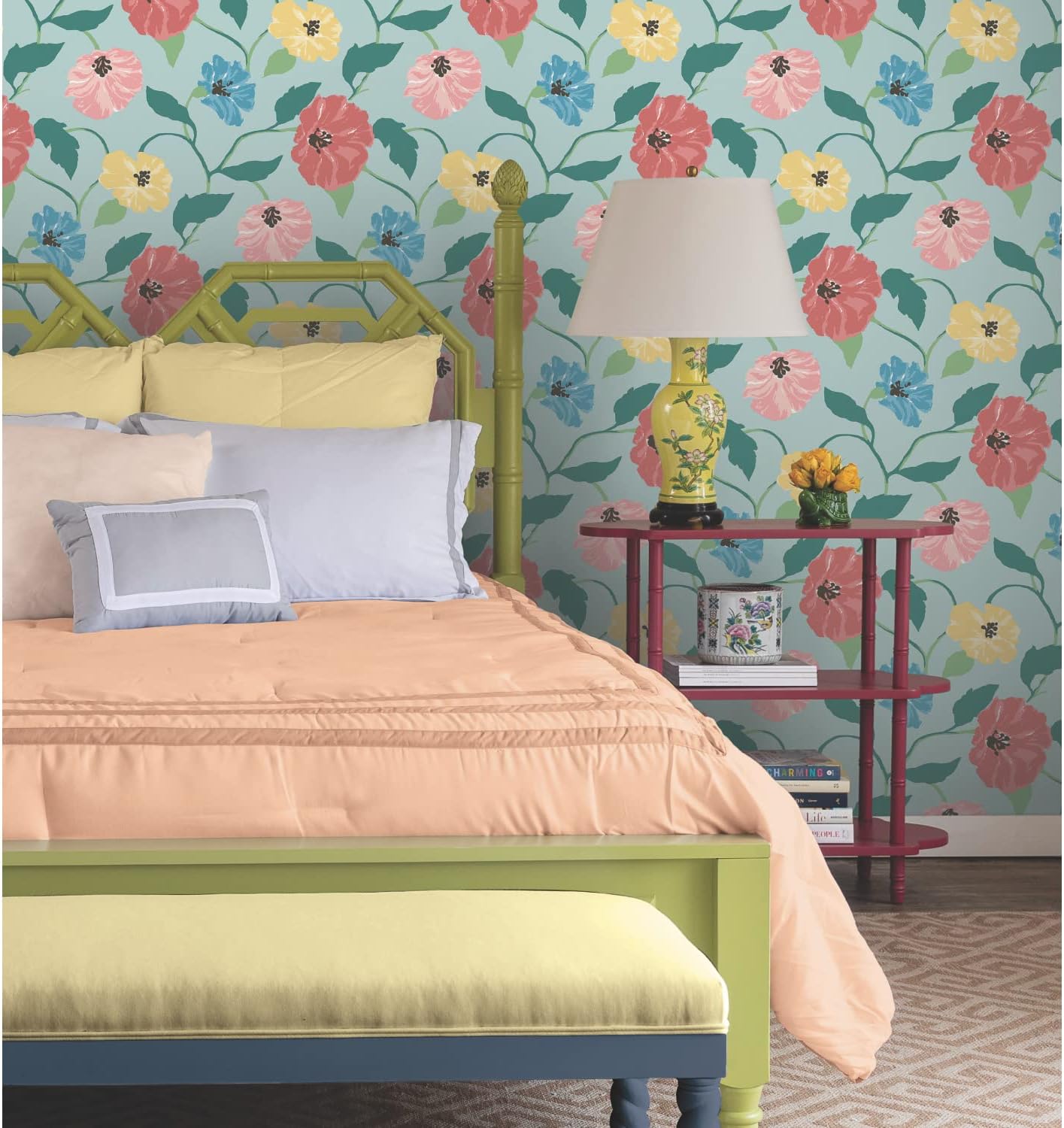 York Wallcoverings Madcap Cottage PSW1400RL Sky Blue Jungle Garden Premium Peel and Stick Wallpaper