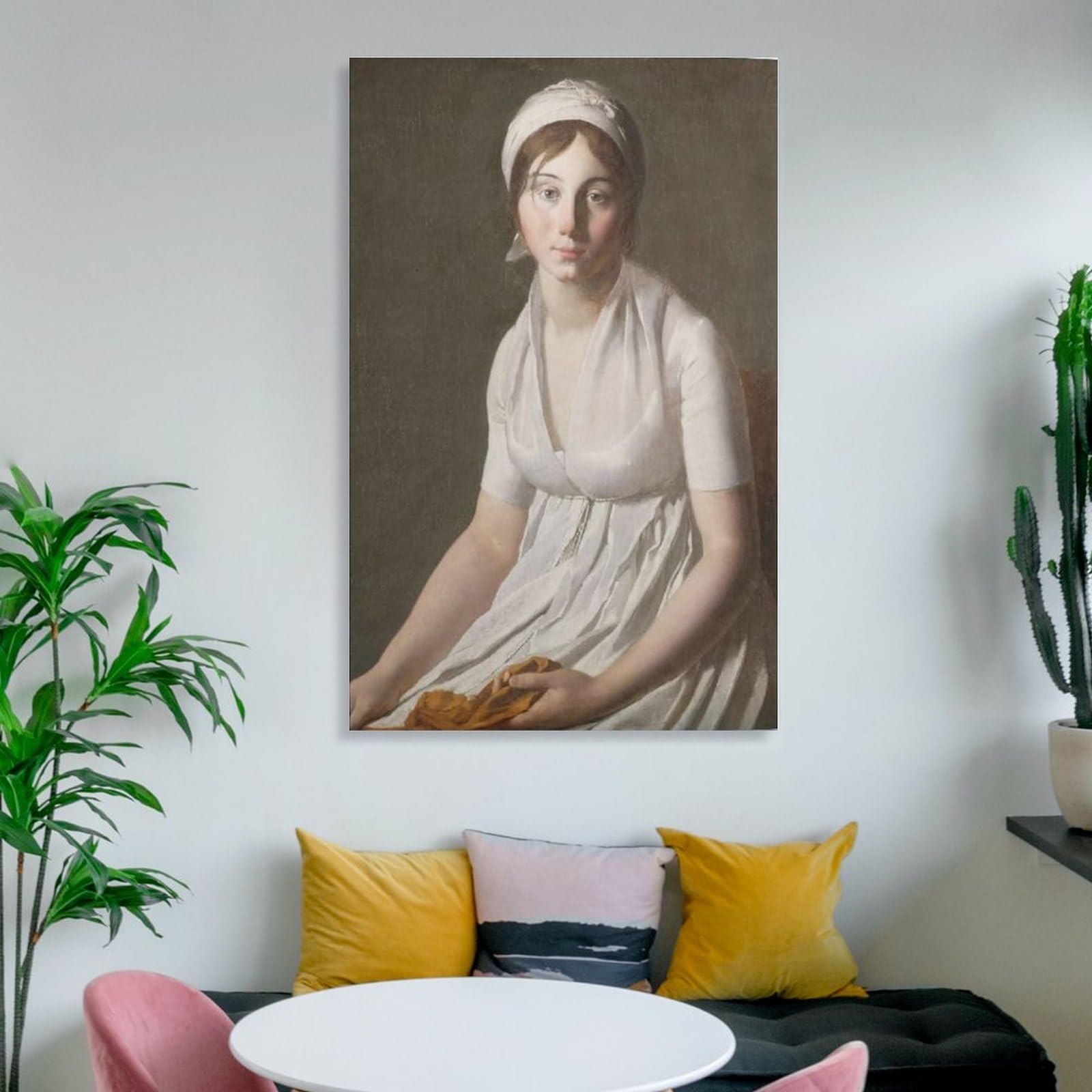 T926　アンティーク額装　シルクに描かれた少女達の絵画ヴィンテージディスプレイ フランス ヴィンテージ 貴婦人と一角獣 タペストリー （プリント