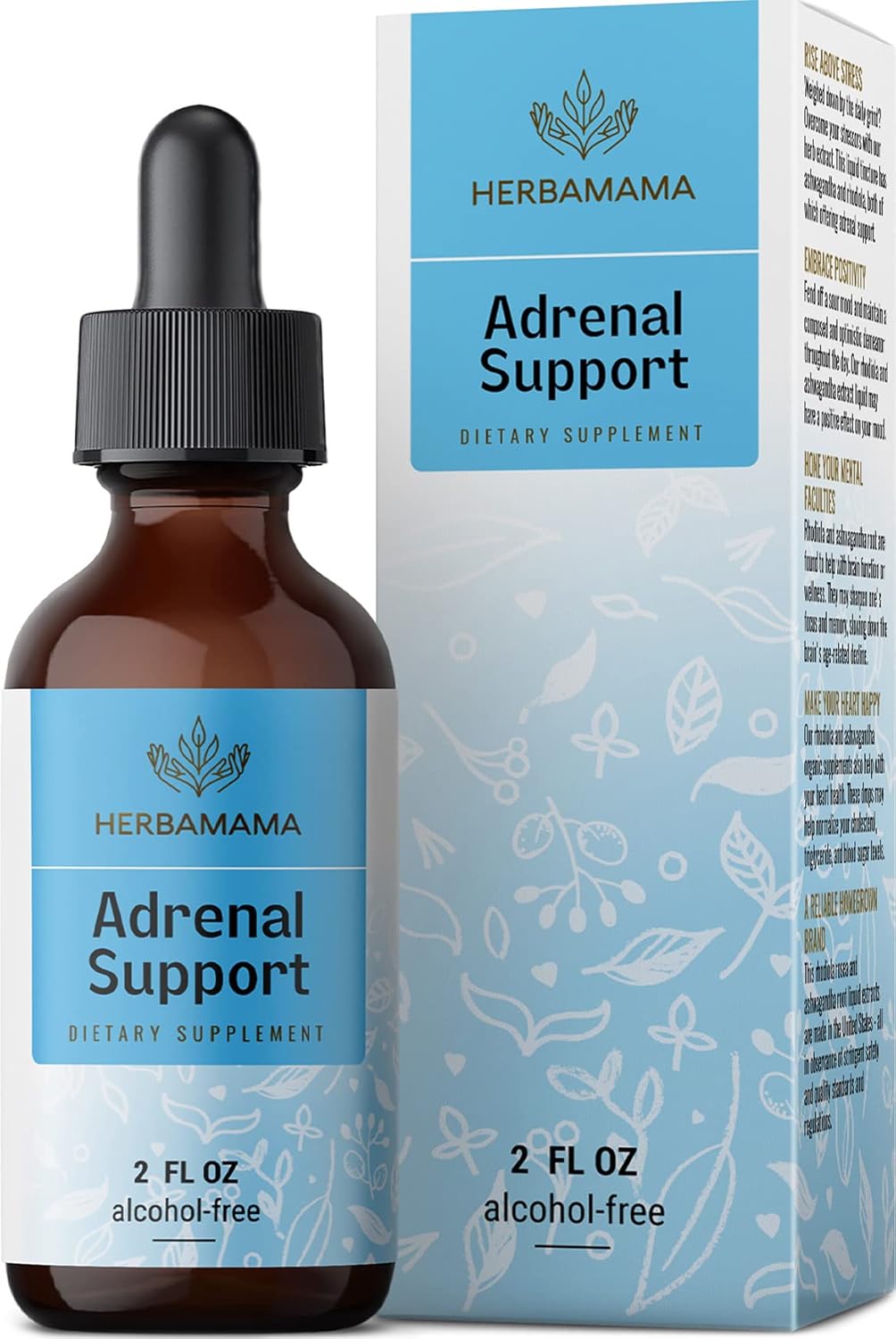 HERBAMAMA Adrenal Support Liquid Extract - Adrenal Health, Stress Relief, Cortisol Manager, Sleep & Mood Enhancer Drops - Adrenal Fatigue Supplements W/Organic Ashwagandha & Rhodiola Rosea - 2 Fl. Oz : Health & Household