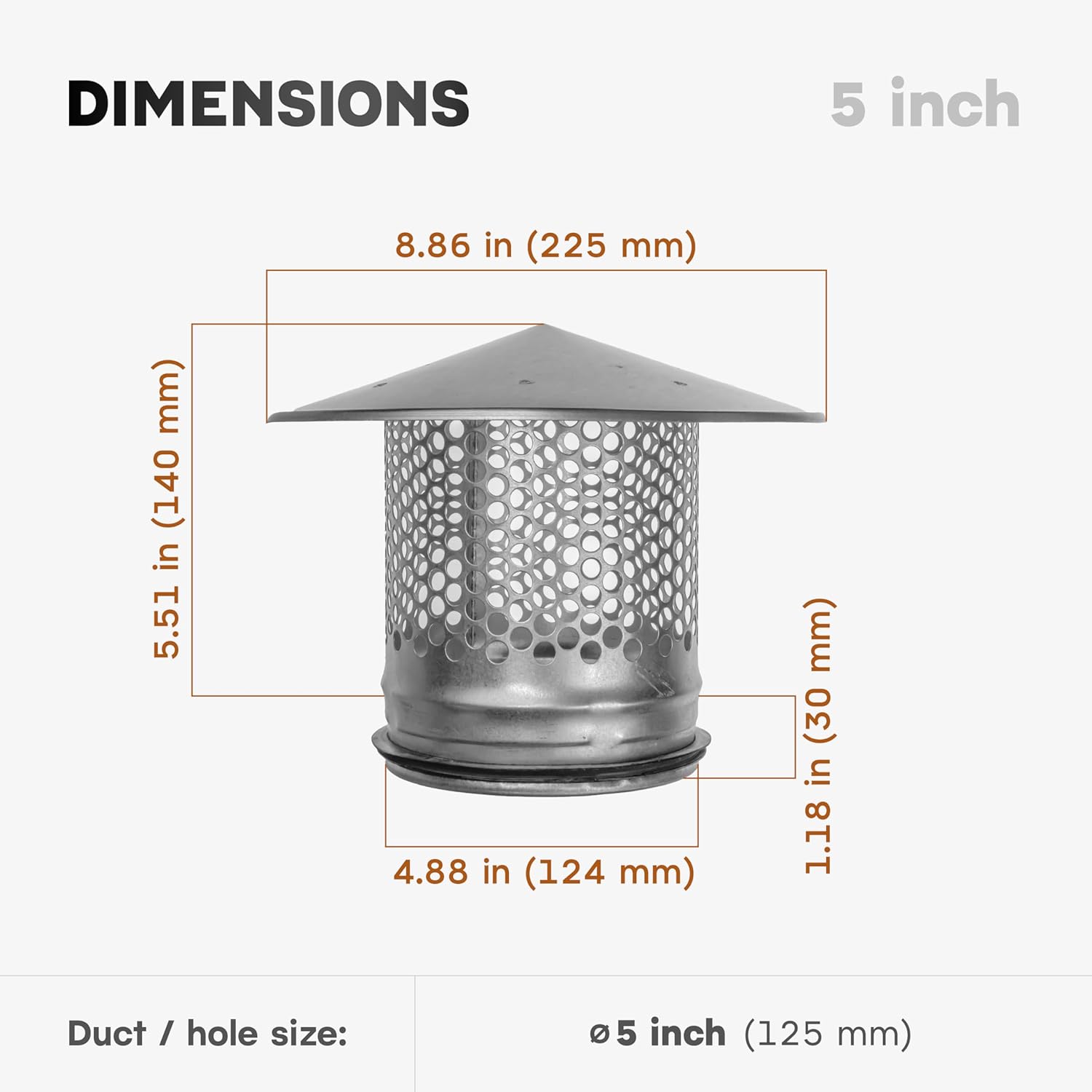 5" Inch Chimney Cap, Round Galvanized Steel Chimney Cover Used as Wood Stove Pipe Cap and Roof Vent Cover/Rust Resistant Fireplace Chimney Caps for Protection Against Rain, Snow & Debris