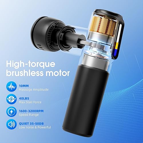 Miniatura 8 de AERLANG Pistola de masaje de tejido profundo con calor y percusión fría, mini masajeador eléctrico de mano de 5 velocidades y 5 cabezales de masaje,