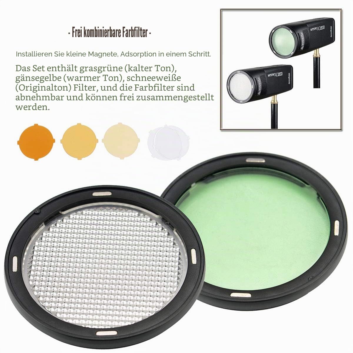 Godox AK-R1 Runder Blitzkopf Zubehör-Kit für Godox V1 Speedlight und H200R Runder Blitzkopf zu AD200 AD200pro Taschenblitz