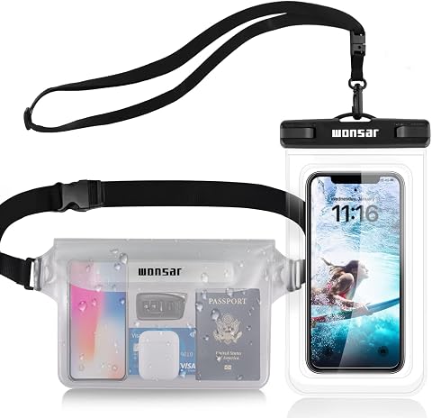 WONSAR Bolsa Impermeable y Funda Impermeable móvil Universal, Bolsa estanca Impermeable para Deportes acuáticos, Playa, natación, Surf, etc.