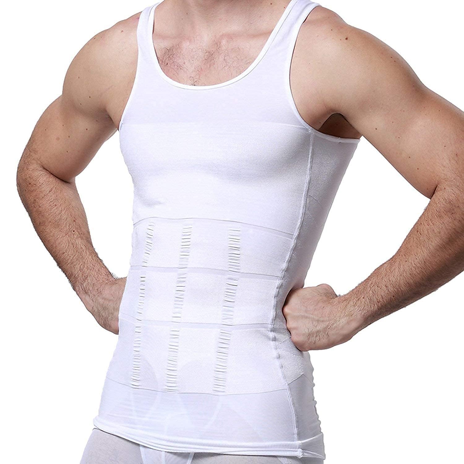 coskira Slim Lightweight Slimming Vest Warm Instant Weight Loss Belly Fat Body Shaper Slimming Vest For Men Shoulder Running Sports-White -(XL)-picture-56