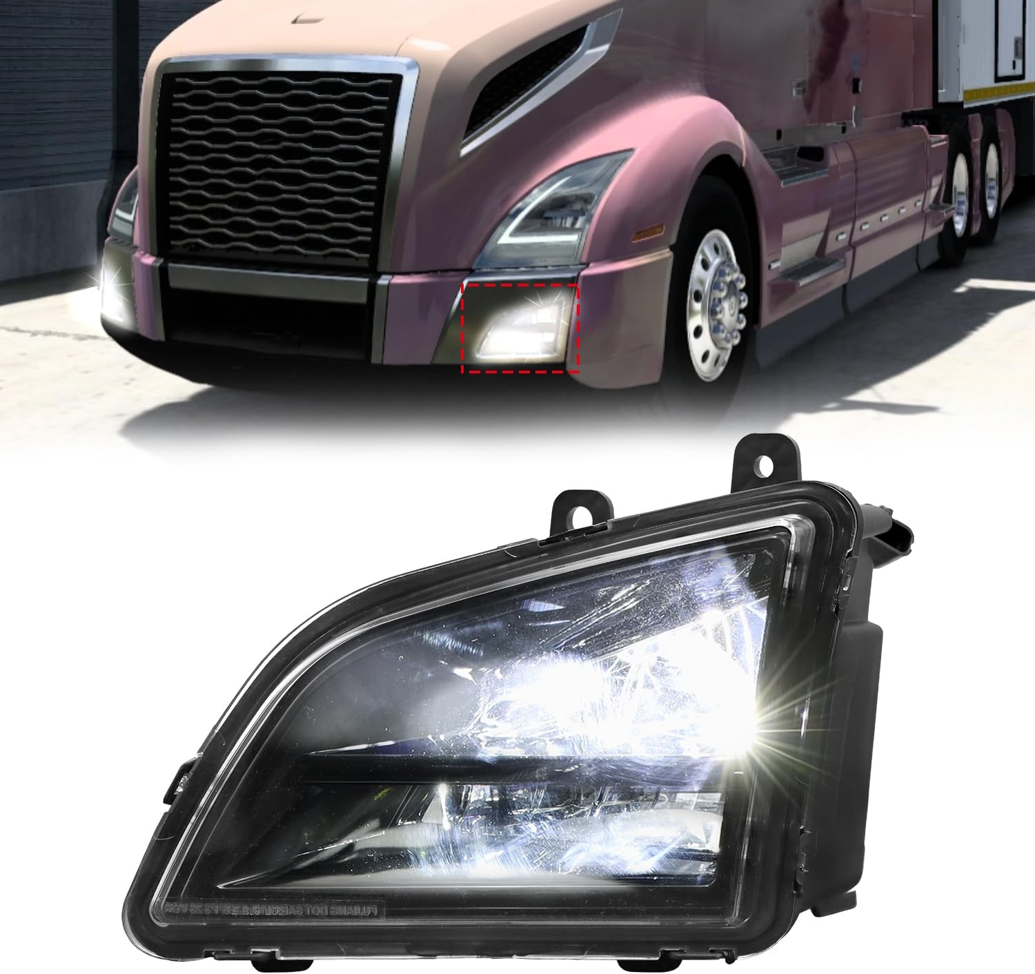 LED Fog lights Fits for 2018 2019 2020 2021 2022 2023 2024 Volvo VNL Fog Lamp Right Passenger Side Clear Lens Replacement 82775828 82775826 (White, Right Passenger Side)