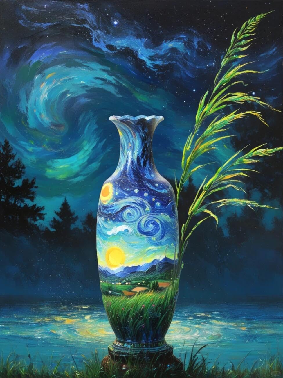 Henypt Cross Stitch Kit Starry Sky Vase Landscape DIY Arts Aand Craft Kit for Adults Beginners with Accessories Handmade DIY/Gifts 14CT 60x80cm