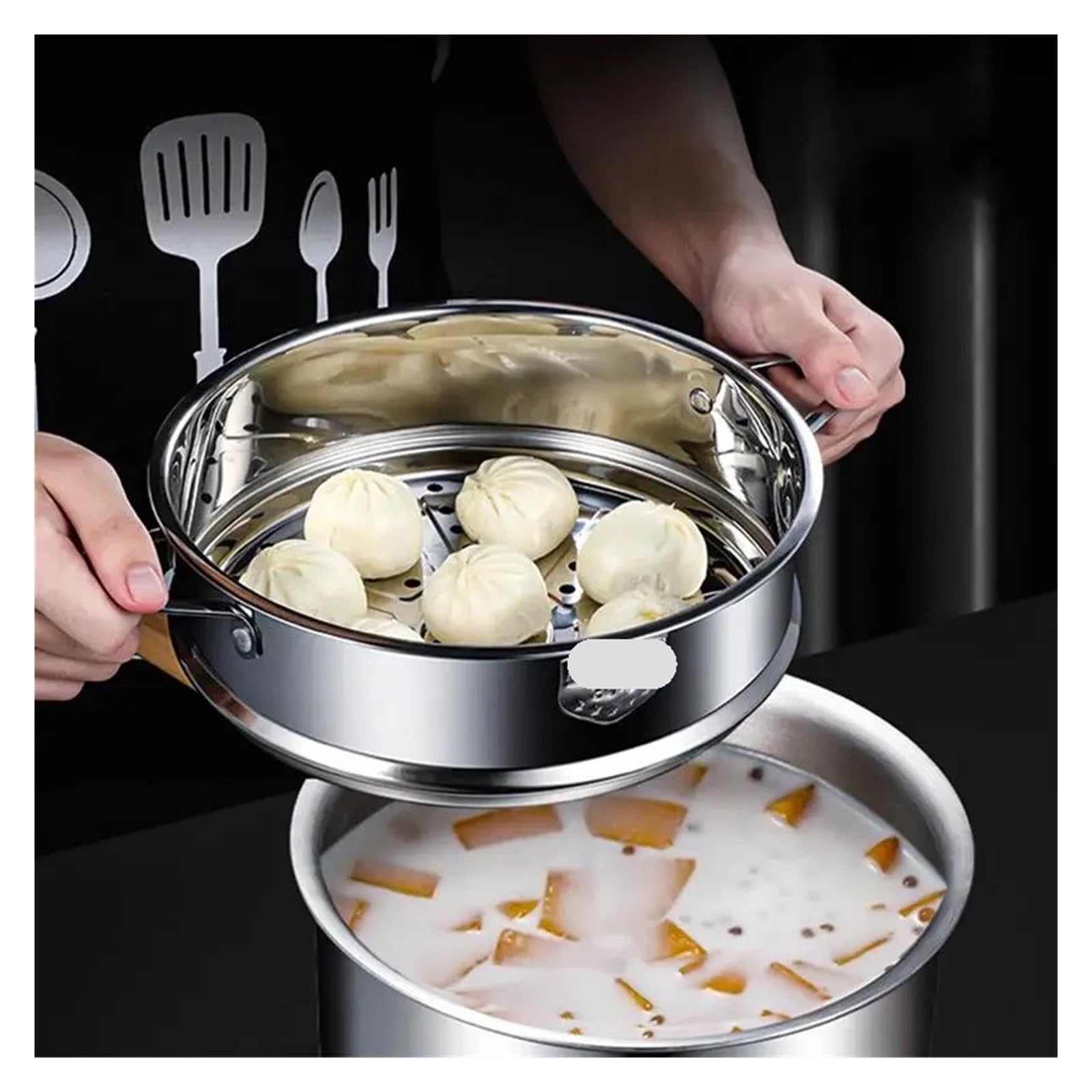 Cestello Cottura A Vapore Inox Vaporiera multifunzionale in acciaio inossidabile con doppia griglia for la cottura a vapore, cuoci-riso, cestello di scarico, utensili da cucina(22cm)