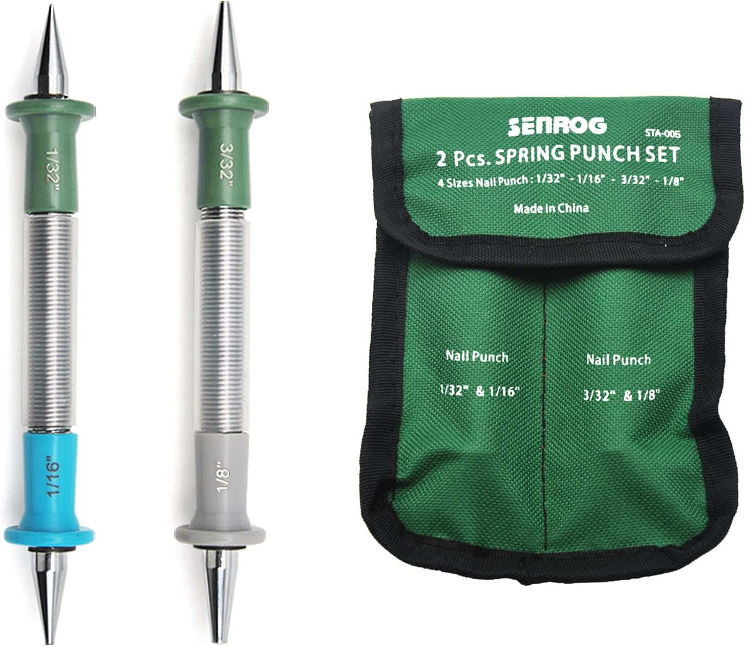 SENROG 2Pieces Spring Nail Set, Hammerless Spring Tools Nail Set, 4