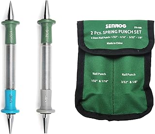 2-Pieces Spring Nail Set, Hammerless Spring Tools Nail Set, 4 Sizes Dual Heads Spring Nail Set 1/32", 1/16" Spring Loaded Nail Set, 3/32", 1/8" Spring Nail Punch-2 Pcs(Spring Nail Punches)