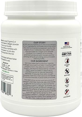 Miniatura 4 de Péptidos de colágeno marino en polvo, 15.52 oz (40 porciones) sin sabor, capturado en la naturaleza, certificado MSC, sin OMG, probado en