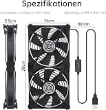 ELUTENG USB Fan 140mm 5V 2 in 1 with 3 Adjustable Speeds, Double USB Computer Fan 140mm PC Fan 14mm with 8 Shock Absorbent Feet for PS5 PS4/Laptop/TV Box/Router - 2
