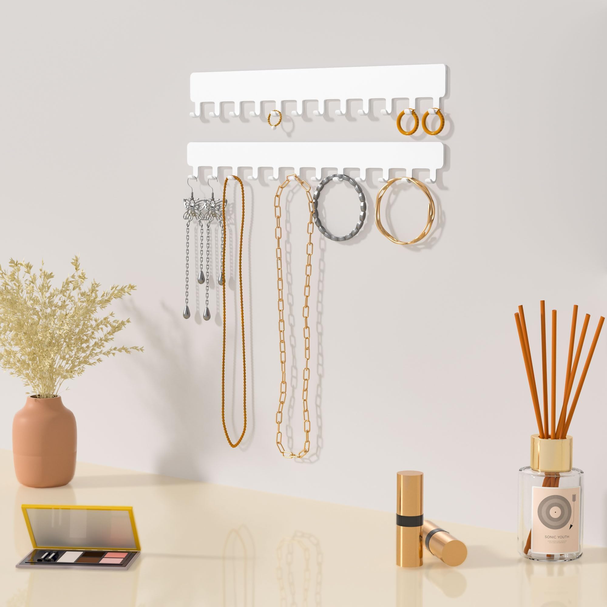 Josmimic Organizador de joyas para colgar en la pared, soporte para cadenas, colgador blanco, 2 unidades