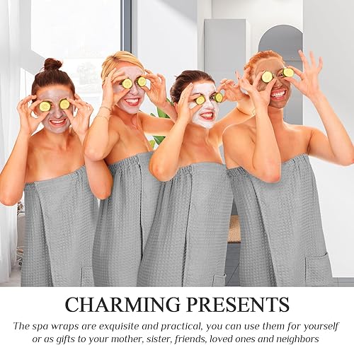 Miniatura 7 de Tigeen 4 Pcs Towel Wrap for Women Waffle Spa Robe with Adjustable Closure Elastic Top Lightweight Wraps for Shower Bath