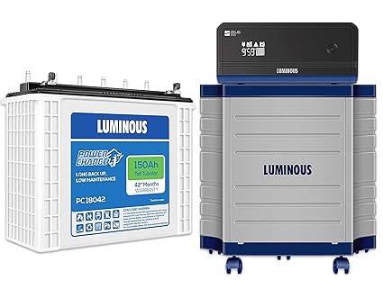 Luminous Inverter & Battery Combo with Trolley for Home, Office & Shops(Zelio+ 1100 Pure Sine Wave Inverter, Power Charge PC 18042 150Ah Tall Tubular Battery & Trolley)