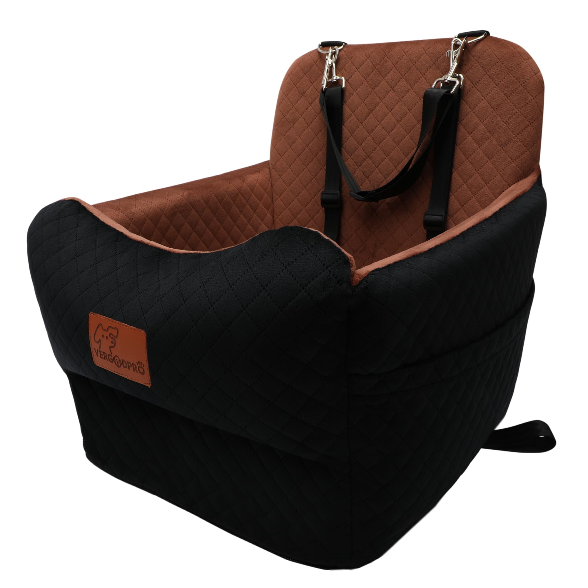 Dog Car Seat for Small Medium Dogs,Portable Pet Booster Seat with Safety Strap & Removable Washable Pad,Memory Foam Dog Travel Bed for Car,SOFE Velvet for Puppies Cats（M-Black/Brown）