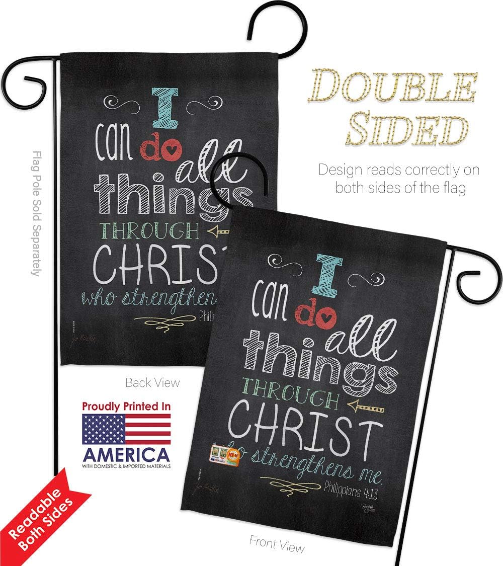 All Things Through Christ Garden Flags 2pcs Pack Religious Bible Verses Bless Faith Thank Hope Pray Christian Religion Small Decorative Gift Yard House Banner Double-Sided Made In USA 13 X 18.5