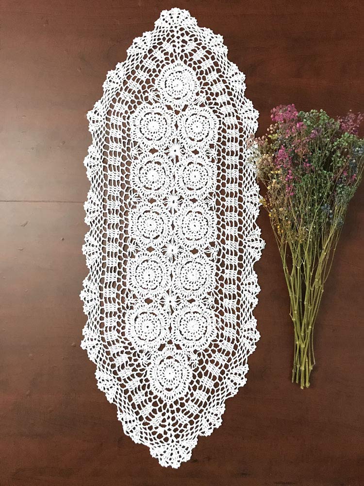 Hetao16X35 100% Cotton Handmade Crochet lace Table Runners Oblong Tablecloth Doilies Doily,White