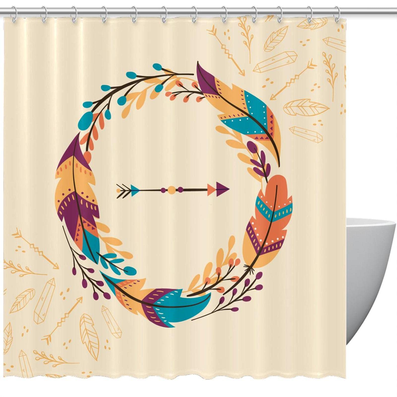 Rideau de douche motif feuilles pour une salle de bain bohème et colorée