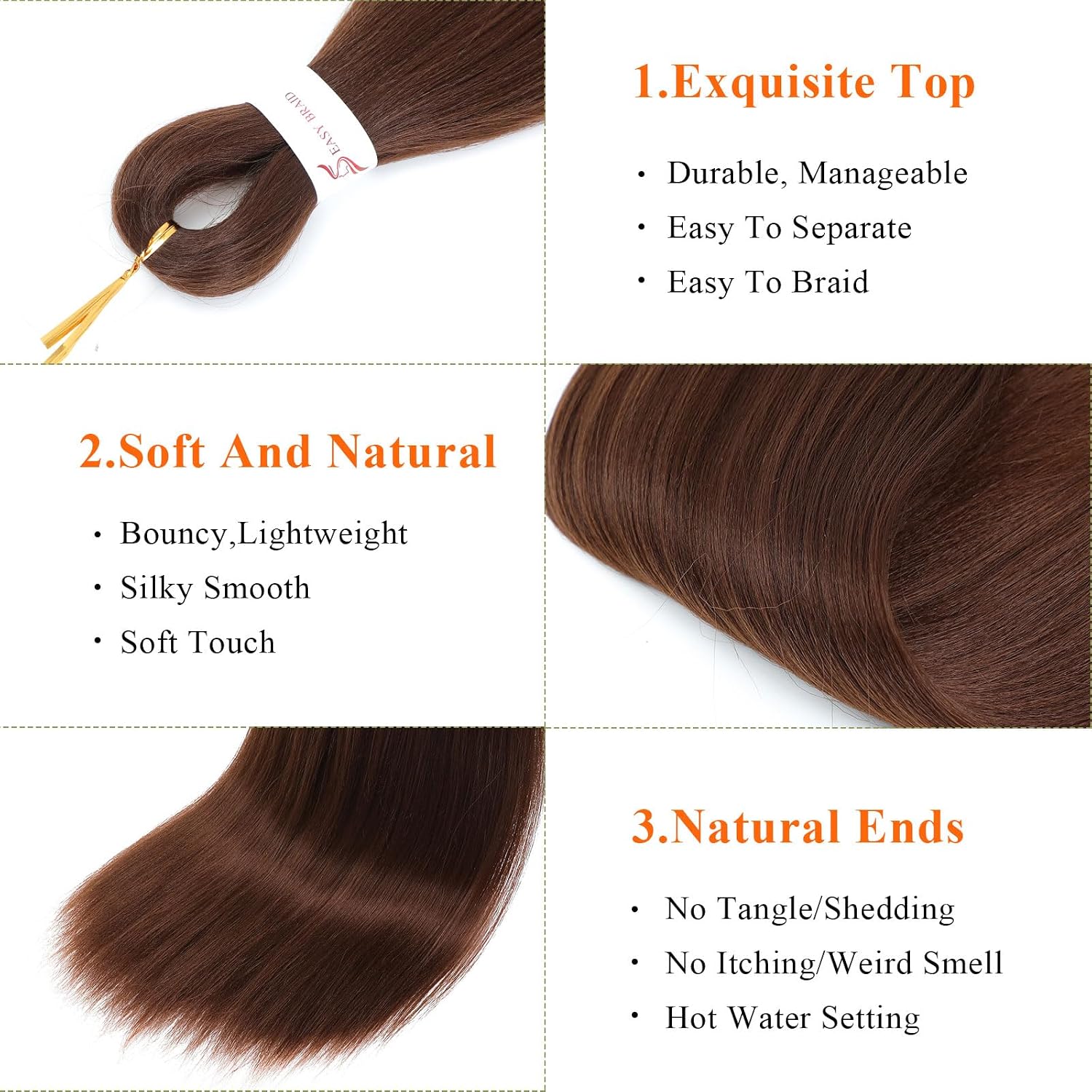 Color 30 Braiding Hair 24 Inch 8 Packs Brown Braiding Hair Pre Stretched Hair For Twist Or Box Braids For Crochet Braids Hot Water Setting Soft Yaki Texture(24Inch,#30)