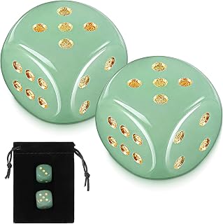 2 Pcs Natural Gemstone Dice Mahjong Dice Crystal Green Durable 16mm D6 Set Standard Size, D6 Mah Jong Dices with Bag, Lost Dices Replacement, for Tabletop Games Accessories, DIY, Home Decor