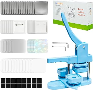 Square Button Maker Kits 2x2 Inch Square Pin Maker Machine 100 Set Blank Pins Button Making SuppliesMetal Cover, Film, Back Inserts, for Home, Events, Small Business