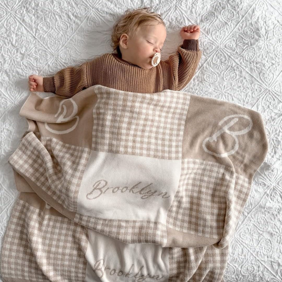 Personalized Signature Gingham Blanket – 100% Organic Cotton Customized Baby Blanket, Custom Name, Bassinet 30x40, Gift for Baby Shower, Birthday Present, Girls and Boys, Toddler Kids, Made In America