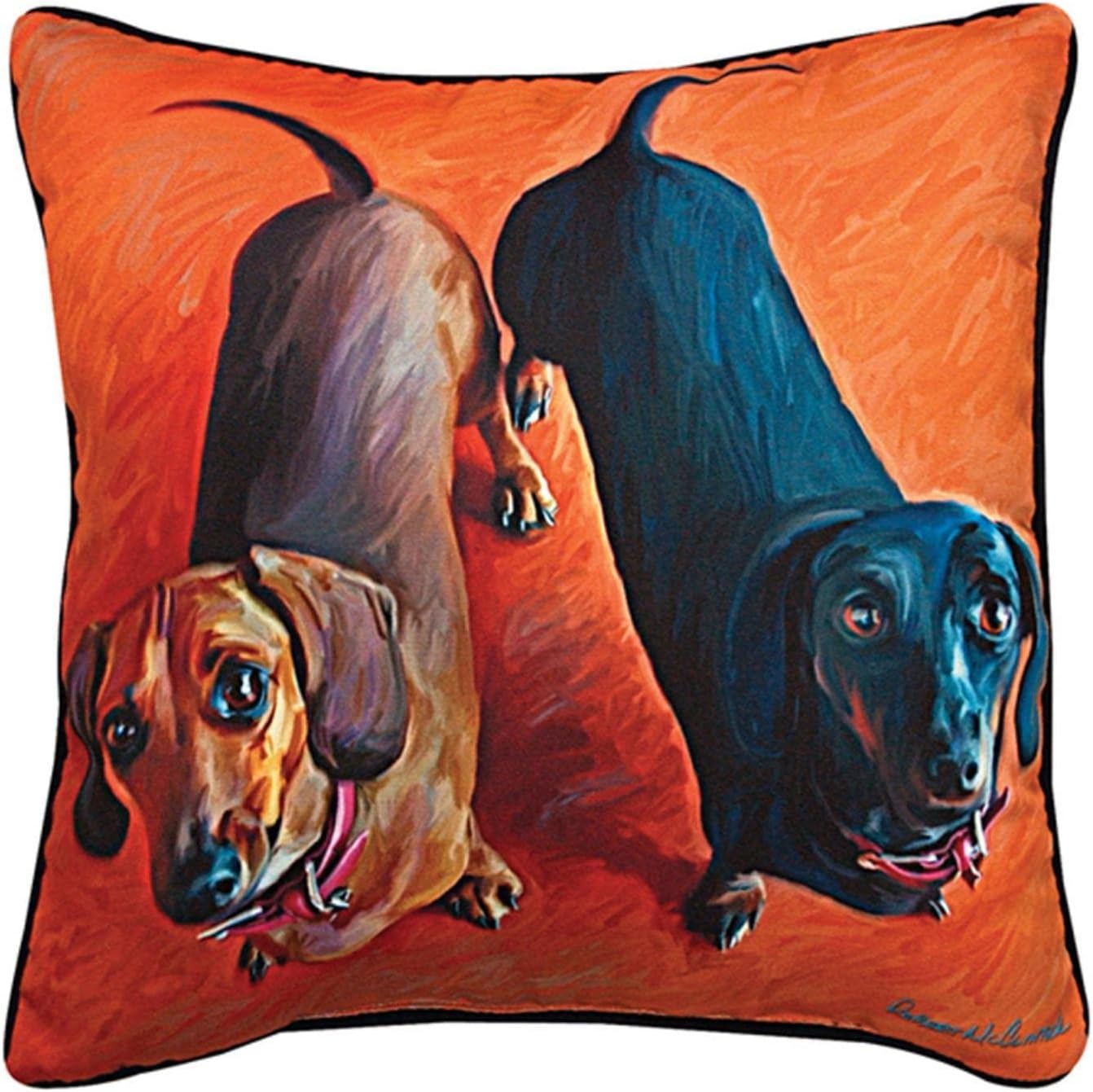 Manual Double Dachsies Dachshund Paws and Whiskers Decorative Square Pillow, 18-Inch