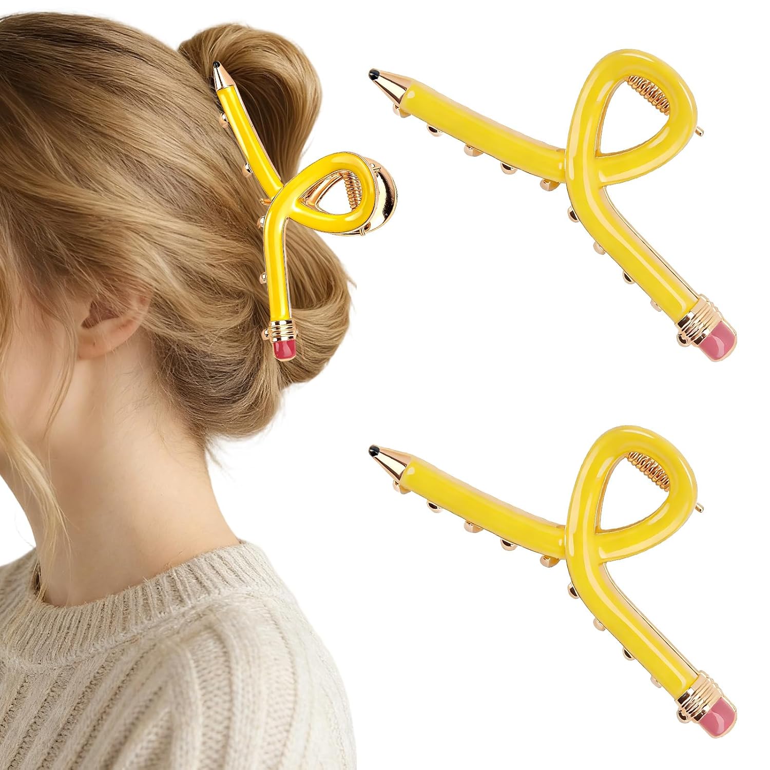 2 PCS Yellow Pencil Hair Clips for Women Funny Claw Clips for Thick Hair Cute Teacher Accessories Gifts for Teachers Back to School Supplies