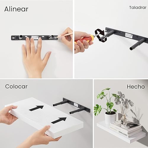 Miniatura 9 de BAYKA Estantes flotantes blancos para pared, estantes de pared de madera rústica con soportes de metal para baño, dormitorio, cocina o sala de