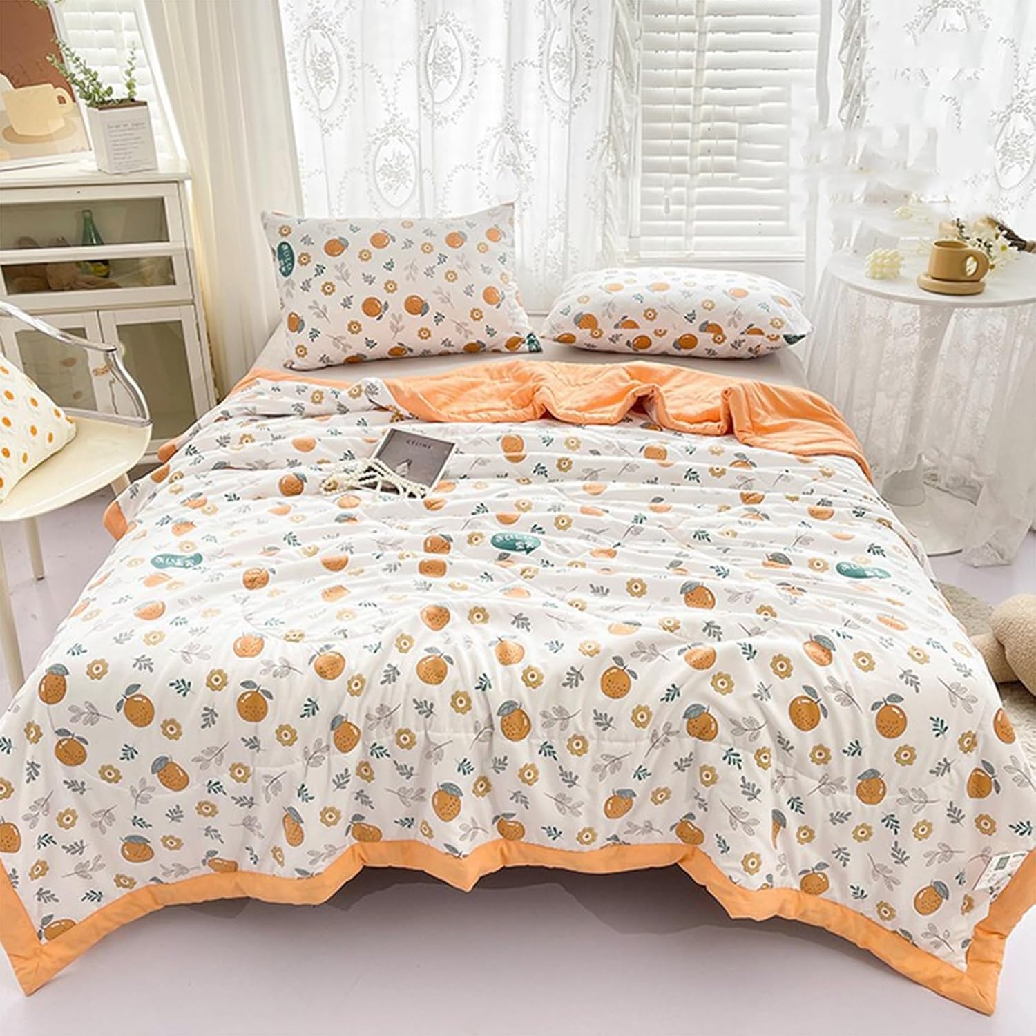 Reversible Quilts Throw Summer, Blanket Quilted Summer Quilt Cotton Breathable Comforter Print Floral Quilts Bedspread, Soft And Comfortable Machine Washable (Color : H, Size : 180x200cm)